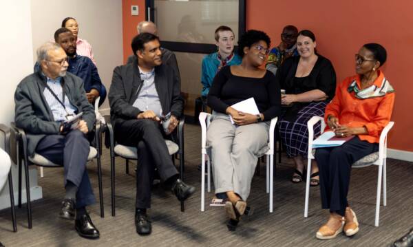 Not foreign to the work done at AVReQ, Prof Daresh Ramjugernath (far left) informs Dr Anell Stacey Daries(middle) and Prof Pumla Gobodo-Madikizela (right) how he has followed and been involved in the formation of AVReQ at an institutional level.